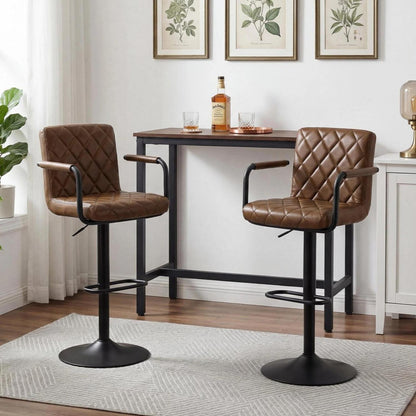 Barhocker 2er Set Höhenverstellbar mit Armlehnen & Fußstütze