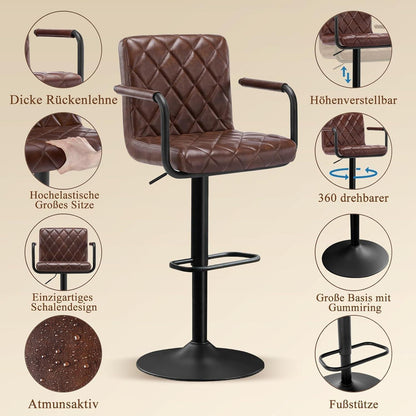 Barhocker 2er Set Höhenverstellbar mit Armlehnen & Fußstütze