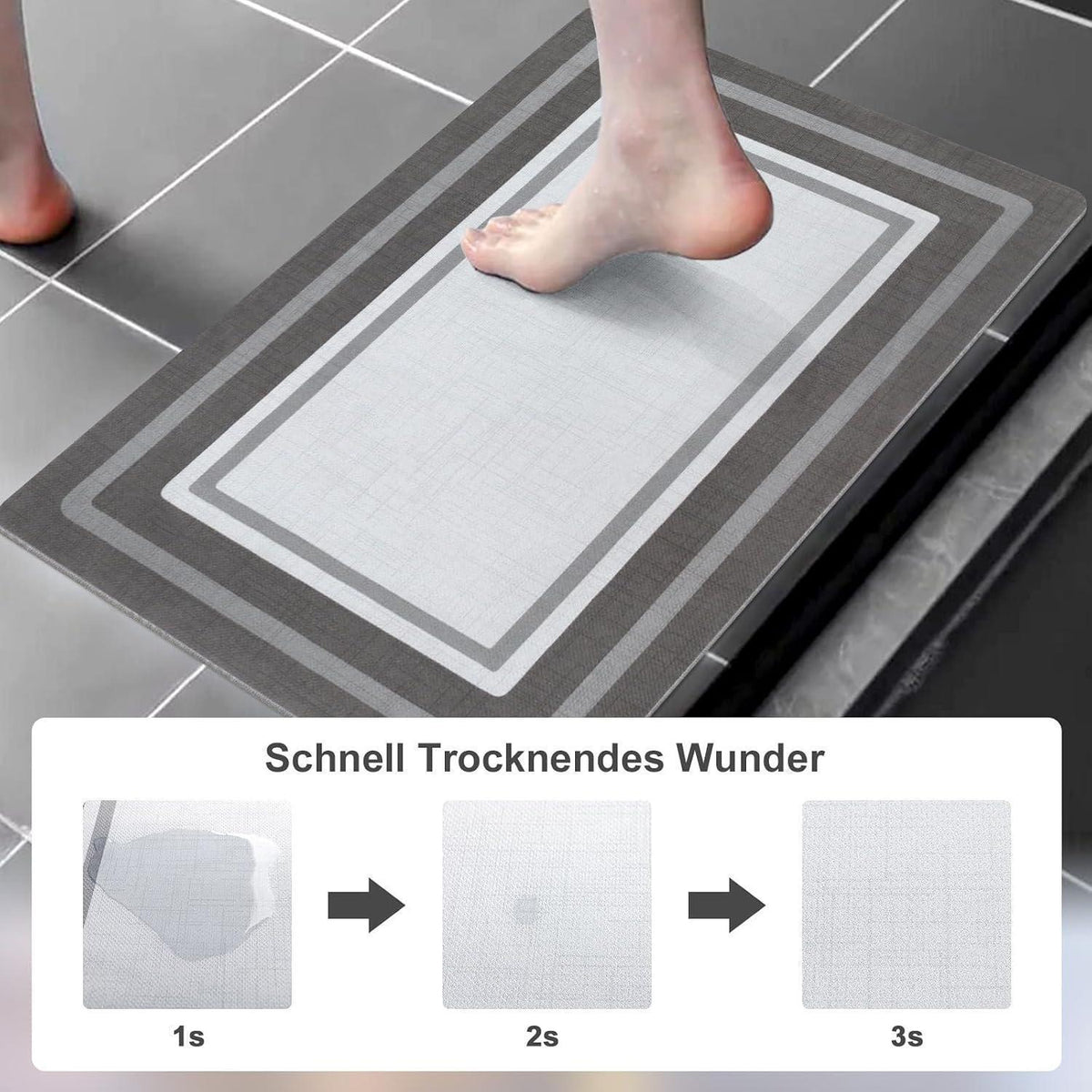 Rutschfeste Badematte dunkelgrau 60x120 cm – Schnelltrocknend & Pflegeleicht