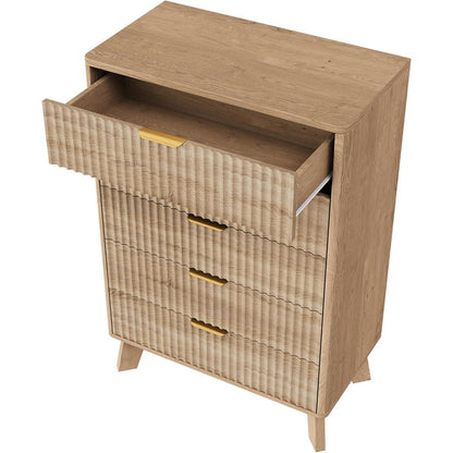 Kommode 5 Schubladen Holz, Landhausstil mit Kippschutz