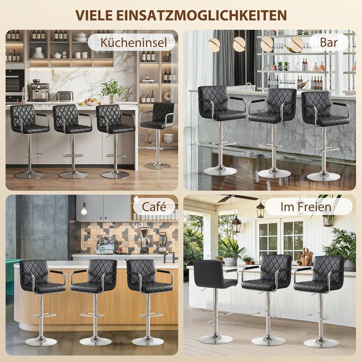 Barhocker 2er Set, Höhenverstellbar, Schwarz