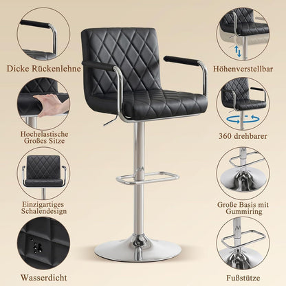 Barhocker 2er Set, Höhenverstellbar, Schwarz