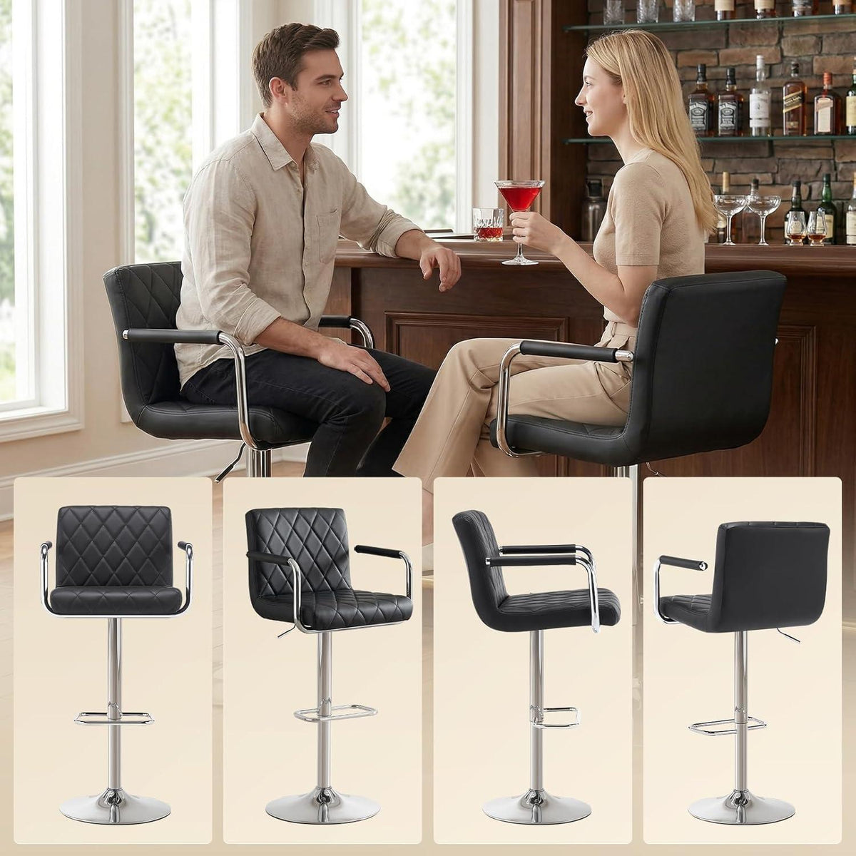 Barhocker 2er Set, Höhenverstellbar, Schwarz