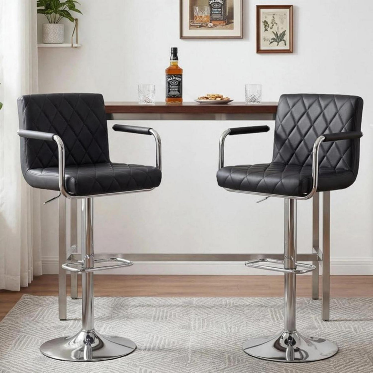 Barhocker 2er Set, Höhenverstellbar, Schwarz
