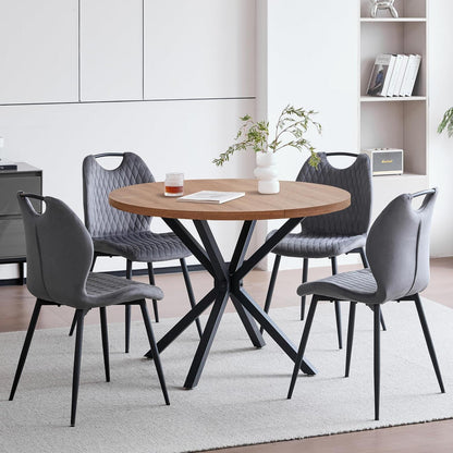 Runder Esstisch Set 100cm mit 4 Samtstühlen Dunkelgrau