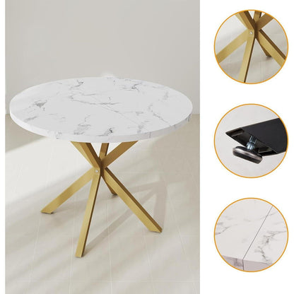 Runder Esstisch Set mit 4 Samtstühlen – Marmor & Gold