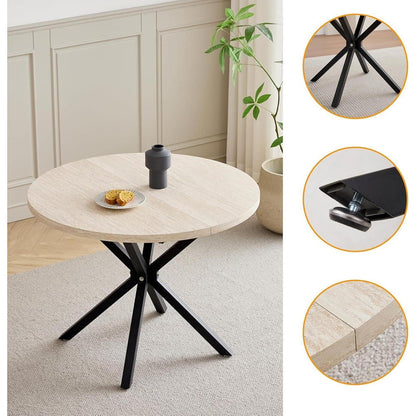 Runder Esstisch Set 100cm mit 4 Samtstühlen – Gelb & Beige