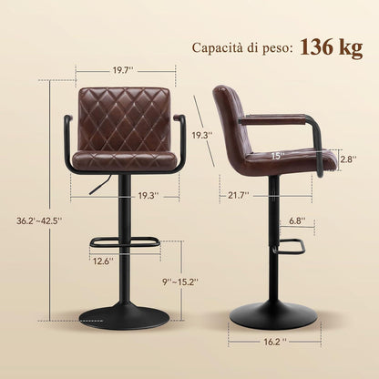 Barhocker Set 4er – Höhenverstellbar & 360° Drehbar Dunkelbraun