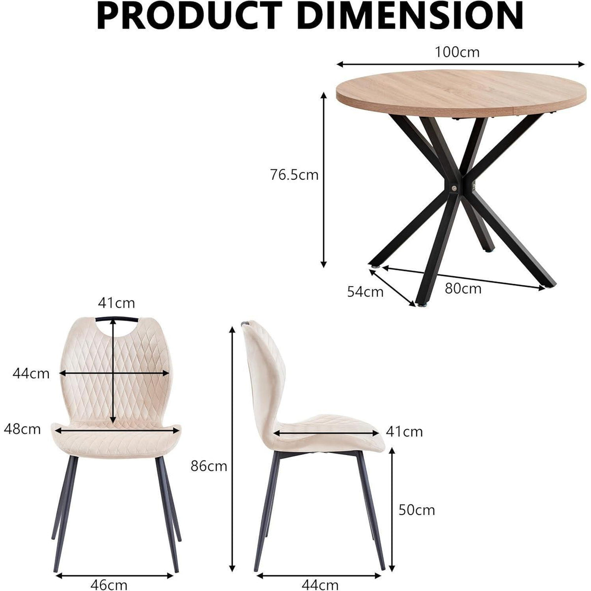 Runder Esstisch Set 5-teilig | Modernes Esszimmer Set mit Samtstühlen