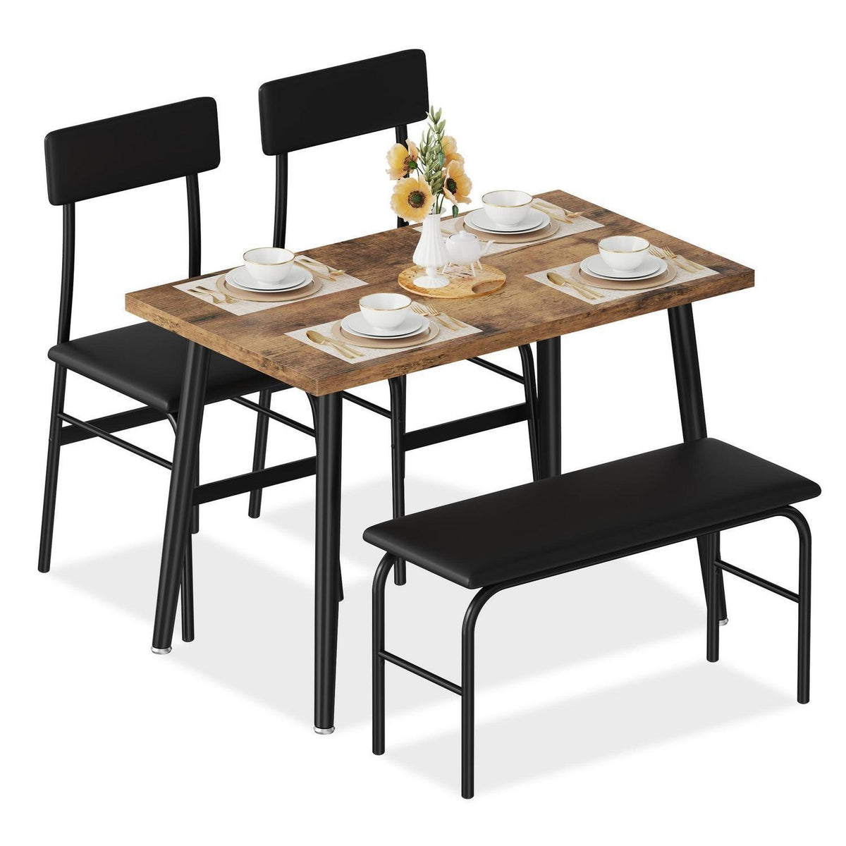 4-teiliges Esszimmer-Set für 4 Personen – Braun