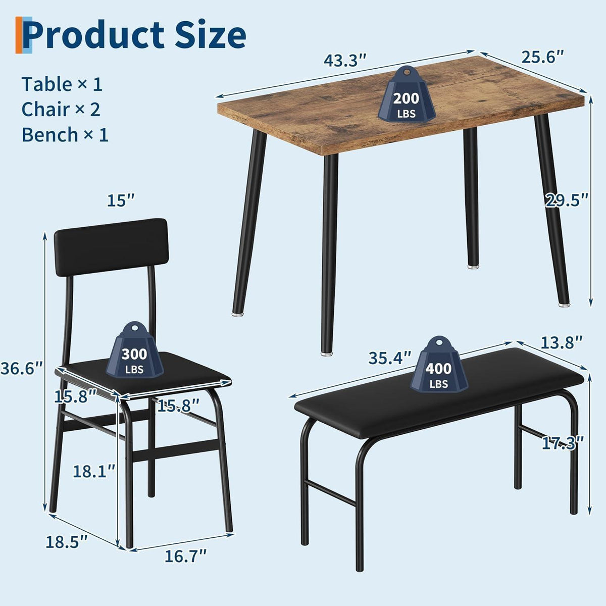 4-teiliges Esszimmer-Set für 4 Personen – Braun
