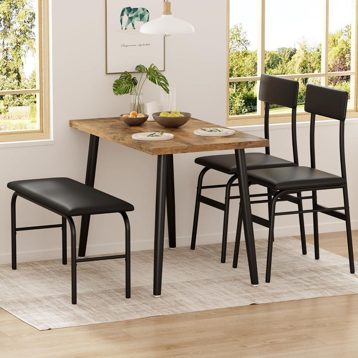 4-teiliges Esszimmer-Set für 4 Personen – Braun