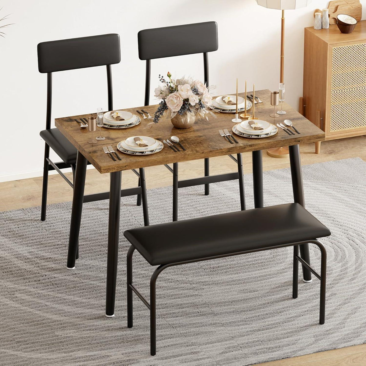 4-teiliges Esszimmer-Set für 4 Personen – Braun