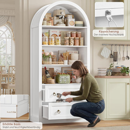 Bücherregal mit 2 Schubladen & Gewölbe – Weißes Hochschrank Möbel
