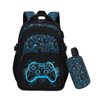 Schulrucksack Jungen Set Blau Spiel – Rucksack + Federmäppchen
