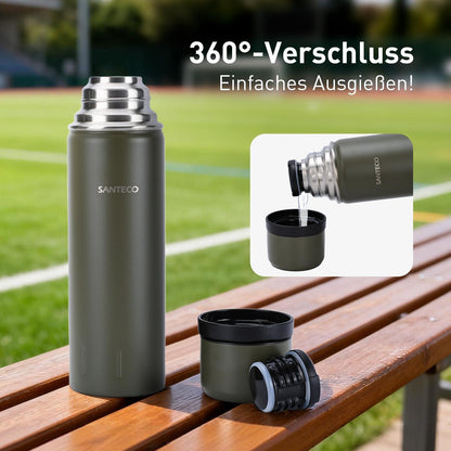 Thermosflasche Edelstahl 1000ml mit Trinkbecher, 24h Kalt/12h Heiß