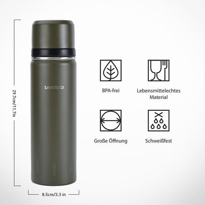 Thermosflasche Edelstahl 1000ml mit Trinkbecher, 24h Kalt/12h Heiß