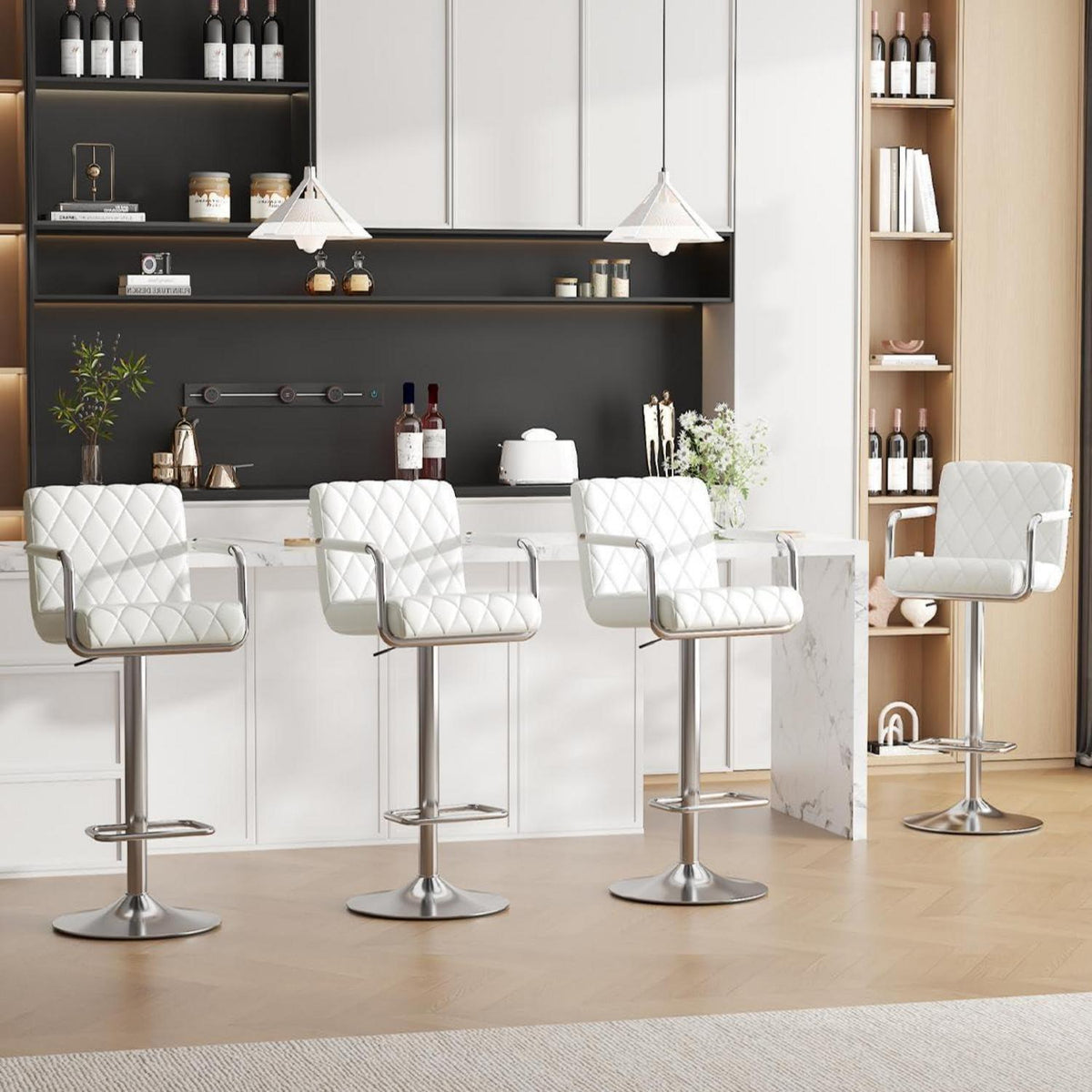 Barhocker Set 4er – Höhenverstellbar, Drehbar, Weiß