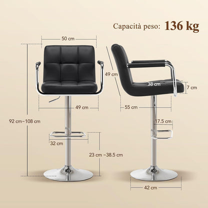 Barhocker Set 2x, Höhenverstellbar, Schwarz in Lederoptik