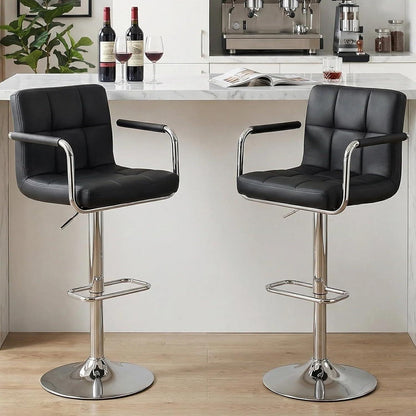 Barhocker Set 2x, Höhenverstellbar, Schwarz in Lederoptik