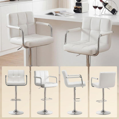 Barhocker Set 2er – Höhenverstellbar, Weiß, PU-Leder