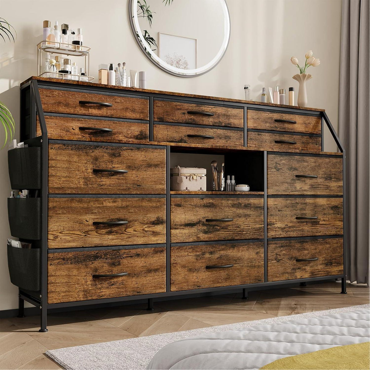 Kommode mit 14 Stoffschubladen – Braun, Schlafzimmer & Flur