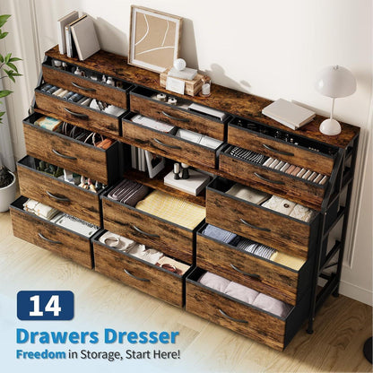 Kommode mit 14 Stoffschubladen – Braun, Schlafzimmer & Flur