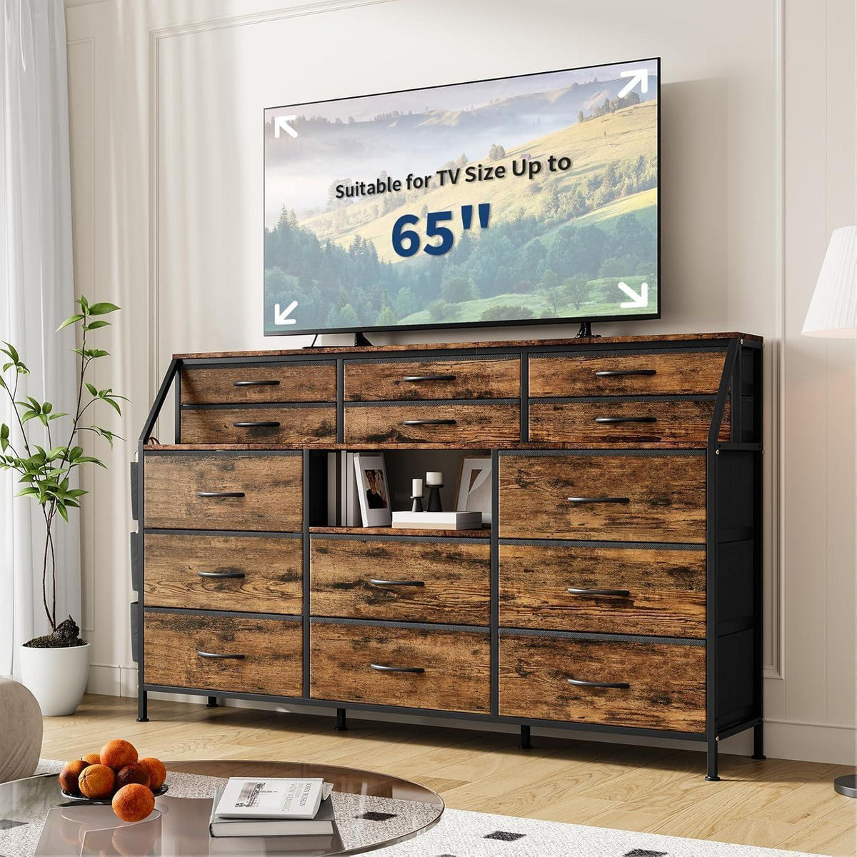 Kommode mit 14 Stoffschubladen – Braun, Schlafzimmer & Flur