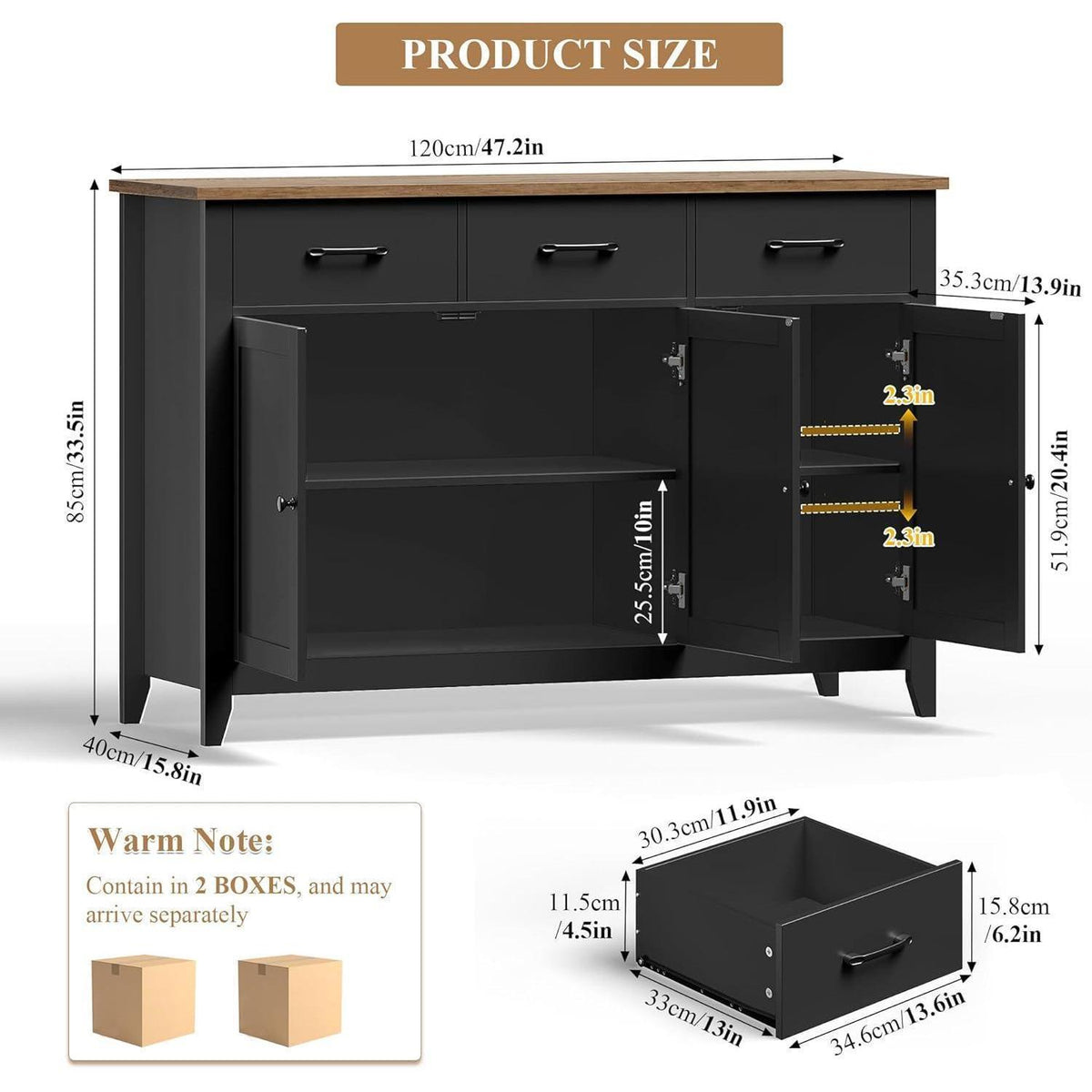 Sideboard mit Arbeitsplatte – Küchenschrank Schwarz 120cm