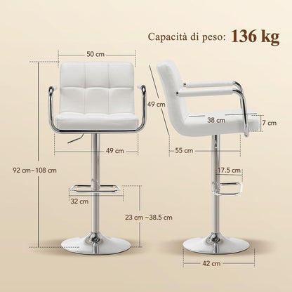 Barhocker Set 4er – Höhenverstellbar, Weiß in Lederoptik