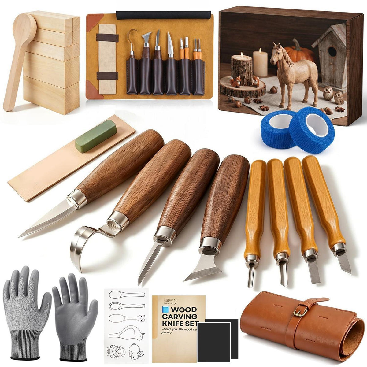 Holzschnitzwerkzeug Set 25-teilig für Anfänger mit Zubehör