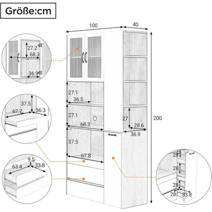 Highboard Weiß Nussbaum | Küchenschrank mit Schubladen & Regalböden