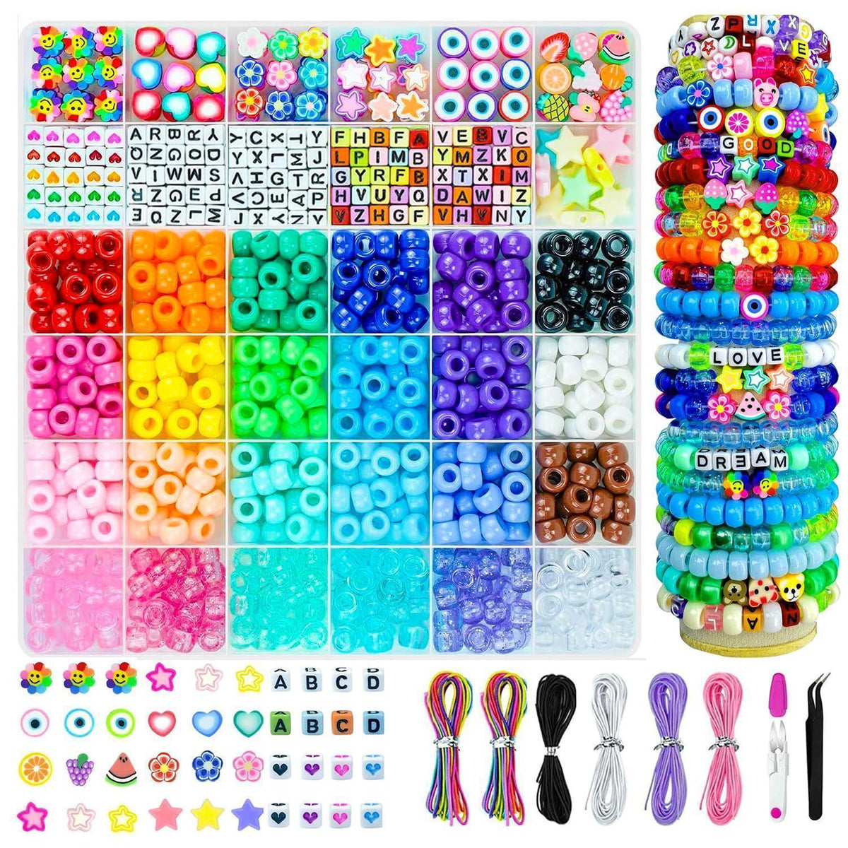 1000 Pony Perlen Set für Freundschaftsarmbänder & Schmuckbasteln