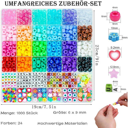 1000 Pony Perlen Set für Freundschaftsarmbänder & Schmuckbasteln