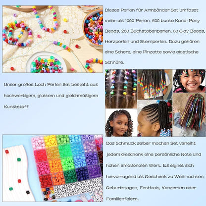 1000 Pony Perlen Set für Freundschaftsarmbänder & Schmuckbasteln