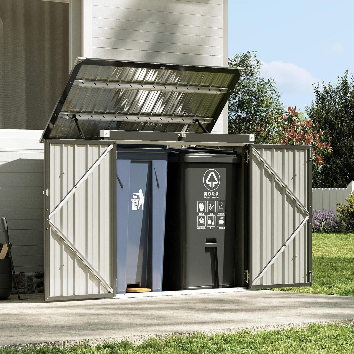 Gerätehaus Metall 150x117x80 – Wetterfester Gartenschrank mit Deckel