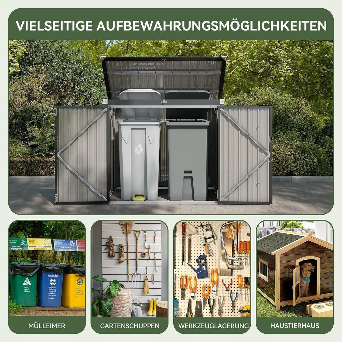 Gerätehaus Metall 150x117x80 – Wetterfester Gartenschrank mit Deckel