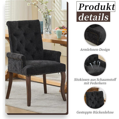 Schwarz Esszimmerstühle 2er-Set mit Armlehne & Chenille