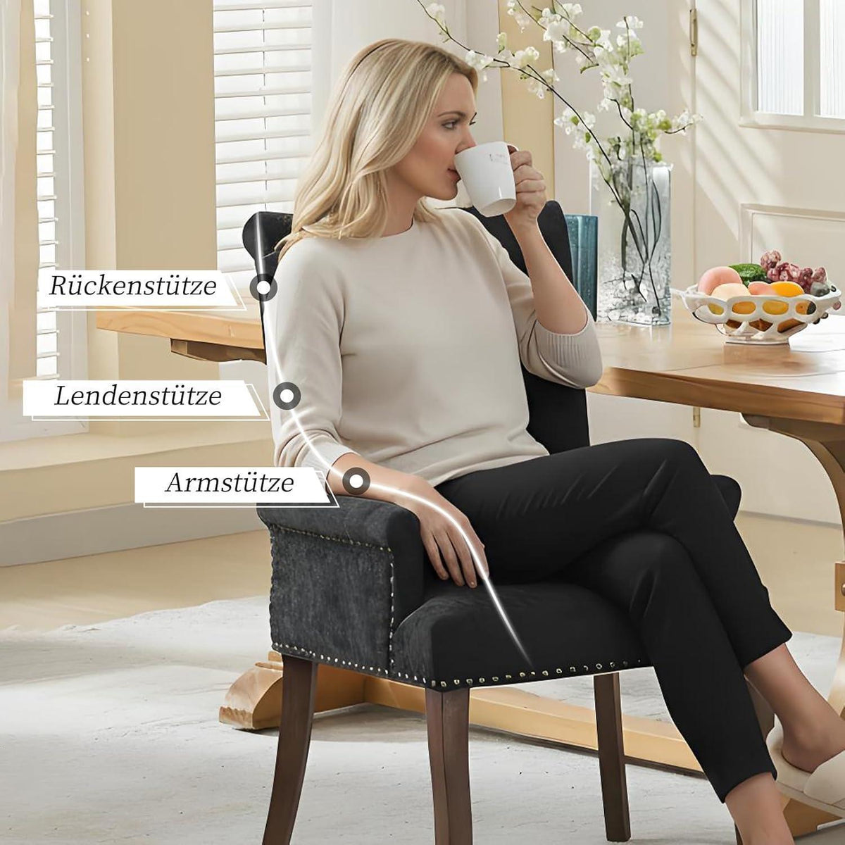 Schwarz Esszimmerstühle 2er-Set mit Armlehne & Chenille