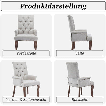 Beige Esszimmerstühle 6er Set mit Armlehne & Chenille Polsterung