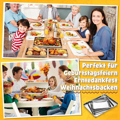 Edelstahl Backblech Set 4er – Rechteckige Kuchenformen 23-40cm
