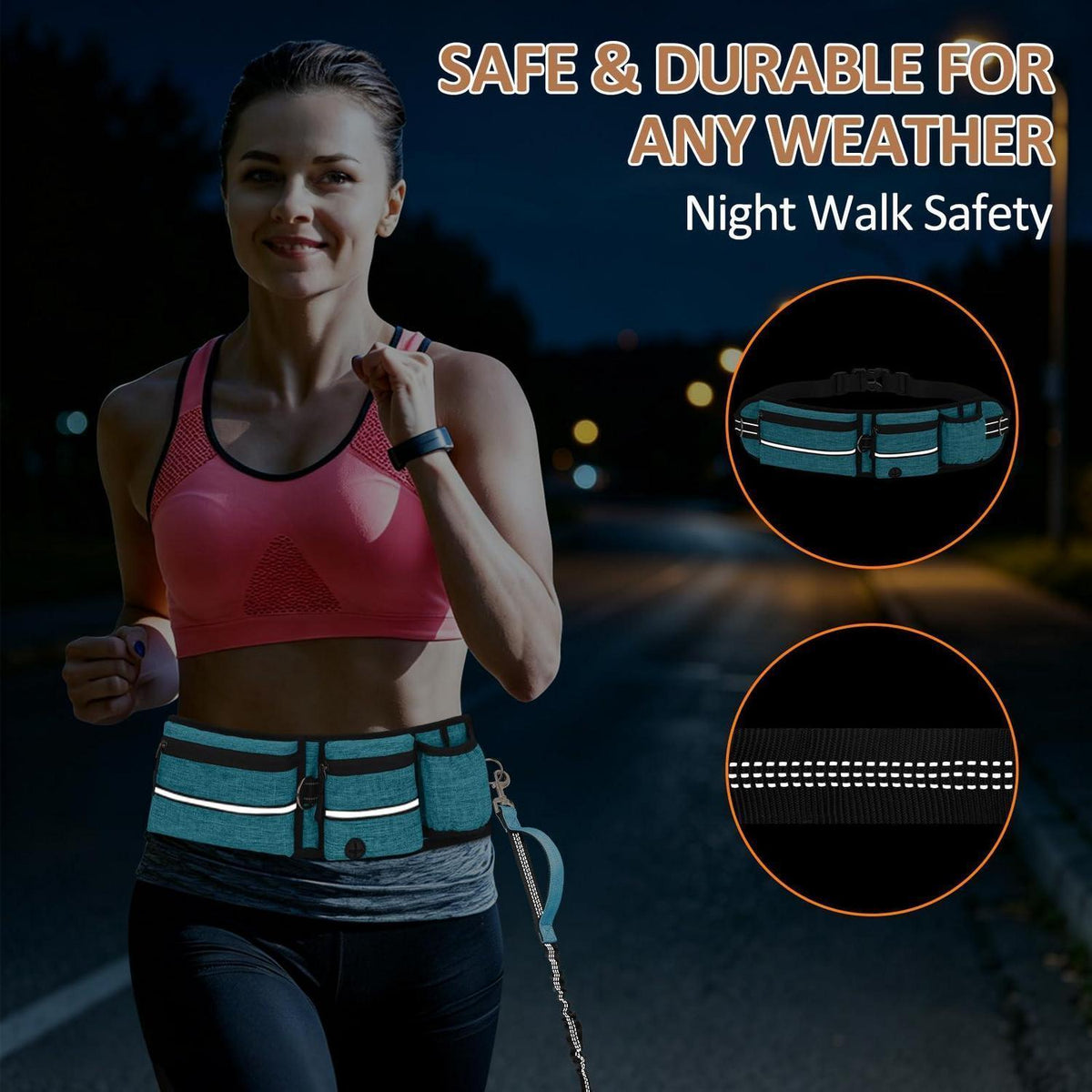 Joggingleine für Hunde mit Bauchgurt & Hüfttasche, Blau