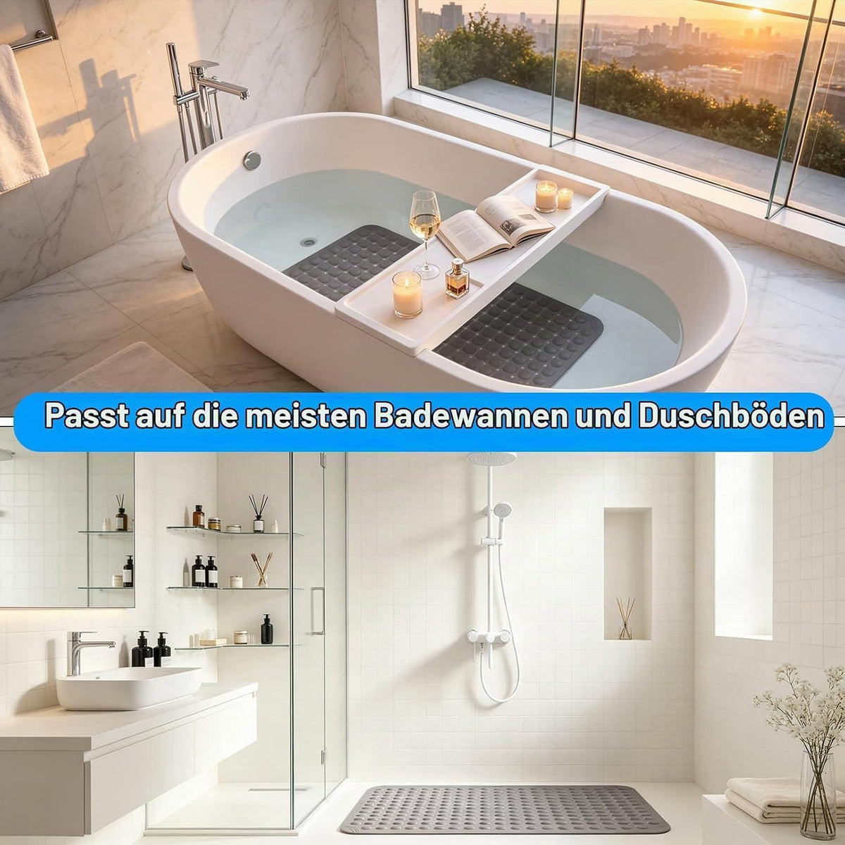 Rutschfeste Duschmatte Grau 60x90cm – Antibakteriell & Schimmelresistent