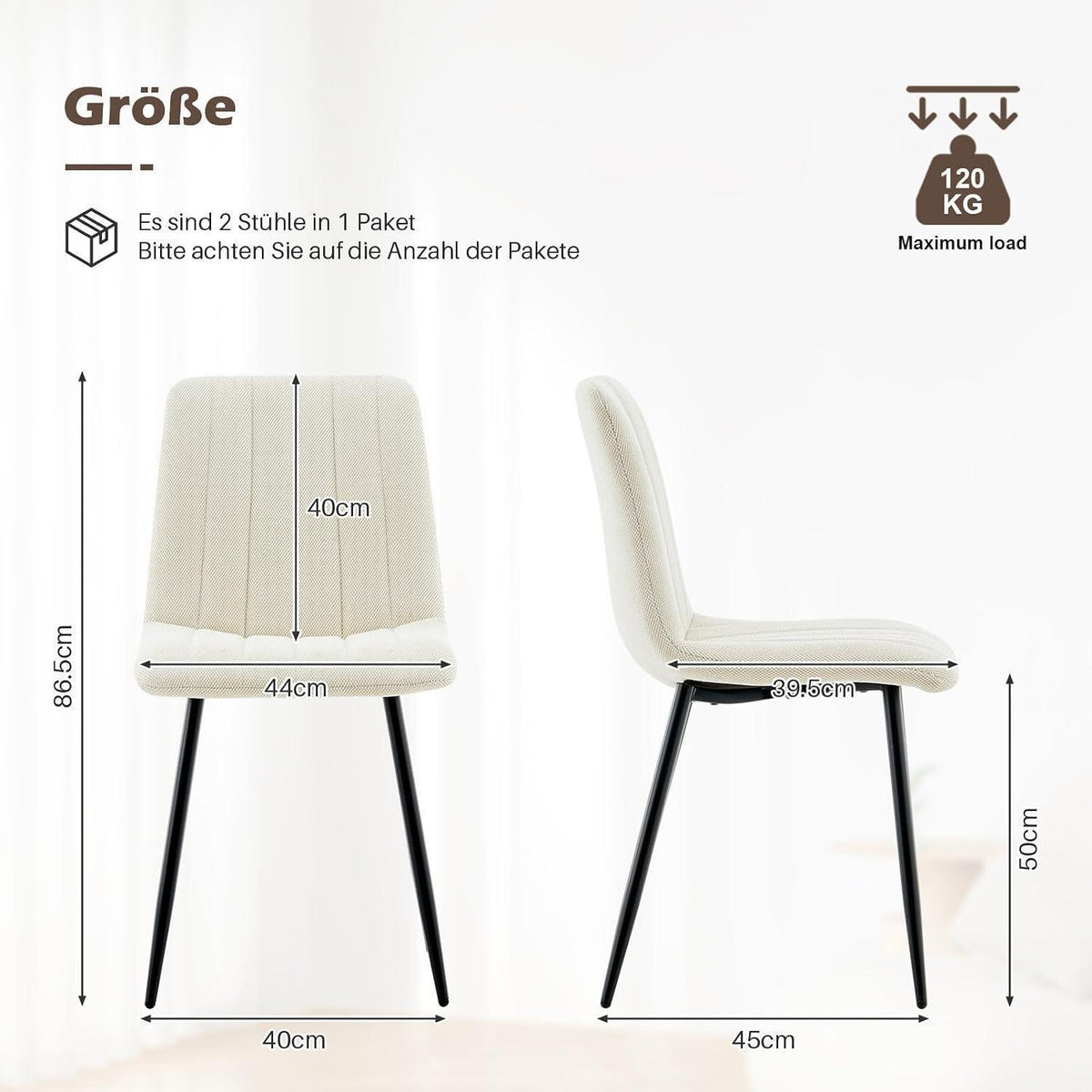Ergonomische Esszimmerstühle (2er Set, Creme)