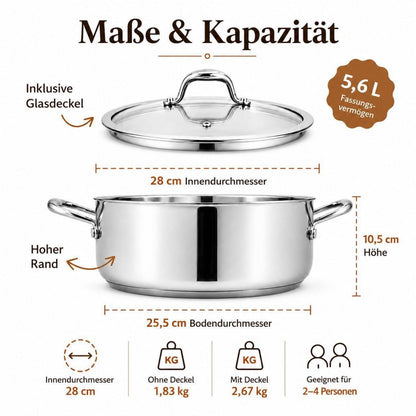 Schmorpfanne Edelstahl 28cm – Vielseitig & für 4-6 Personen