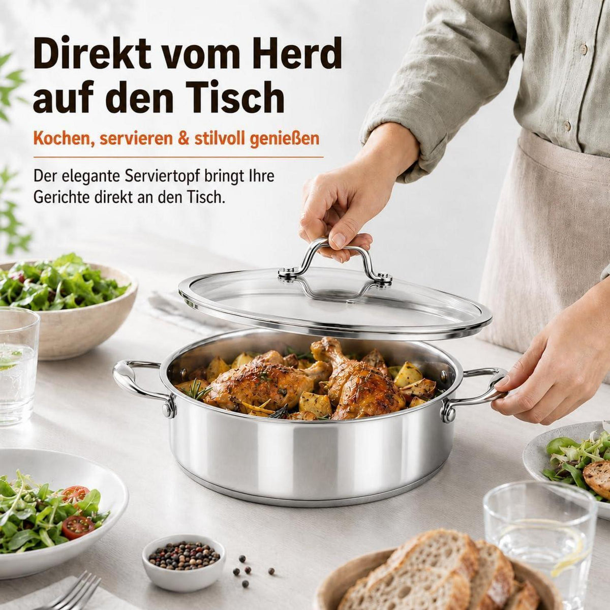 Schmorpfanne Edelstahl 28cm – Vielseitig & für 4-6 Personen