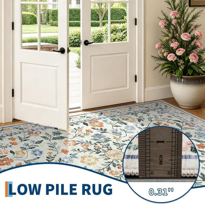 Waschbarer Teppich Floral Grün 140x200 cm – Rutschfest & Pflegeleicht
