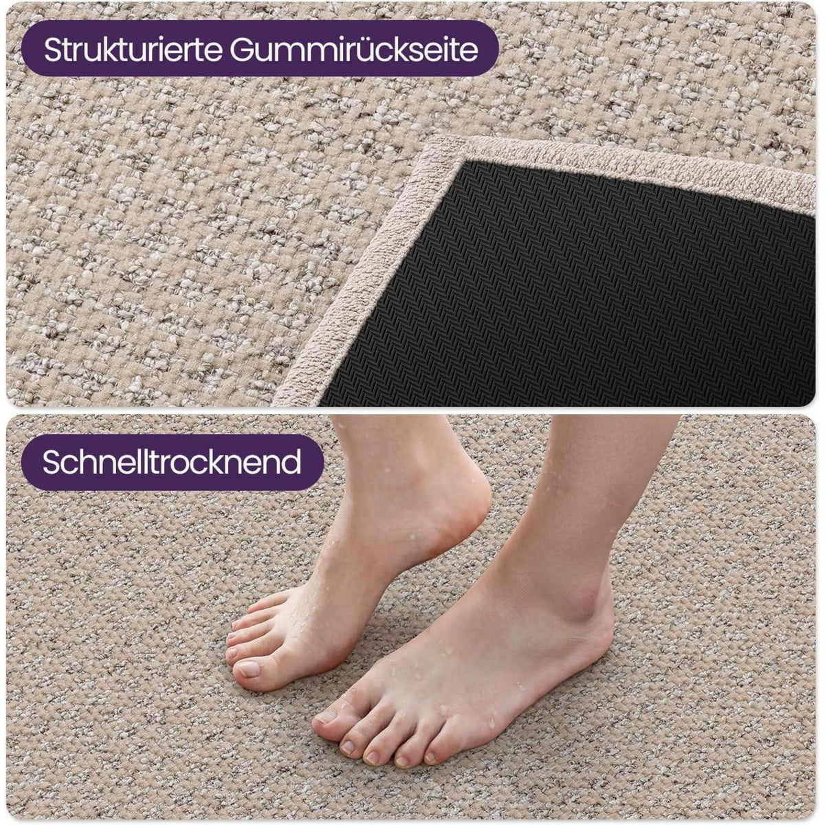 Rutschfeste Badematte 60x90 cm – Saugfähig & Schnelltrocknend Beige