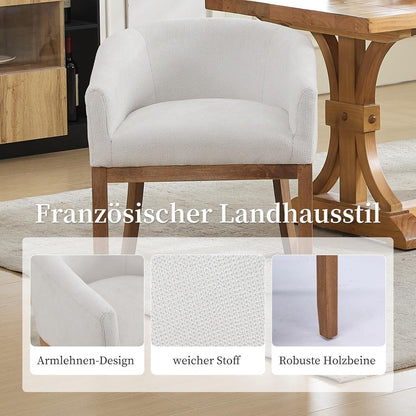Esszimmerstühle 6er Set mit Armlehnen, Beige Leinenstoff