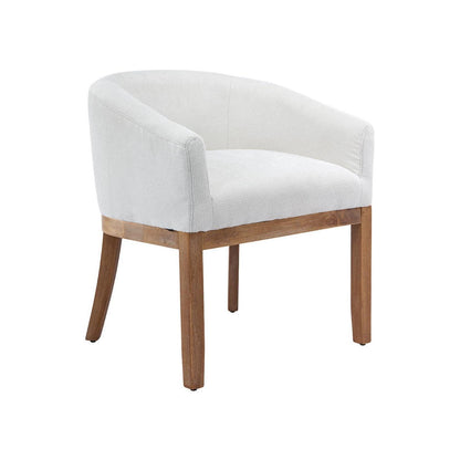 Mid Century Esszimmerstuhl mit Armlehnen, Beige Leinenstoff